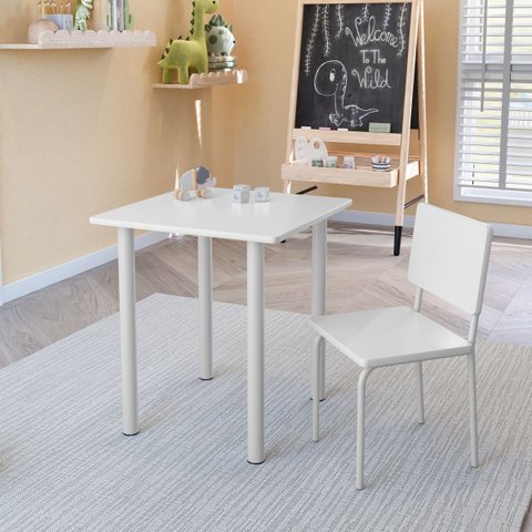 Conjunto Infantil Estudo Mesa e Cadeira Branca Compacta