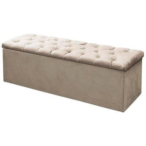 Recamier Baú Sofia 140cm Cama Box Casal Quarto Decoração Montanaris Decor Bege