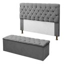 Ver imagem 2 de Kit Cabeceira Sofia Box Casal 140 Cm + Recamier Baú Sapateira Retangular Suede Cinza Escuro