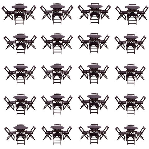 Kit 20 Jogos de Mesa Dobravel com 4 Cadeiras Tampo Redondo 70x70 Tabaco