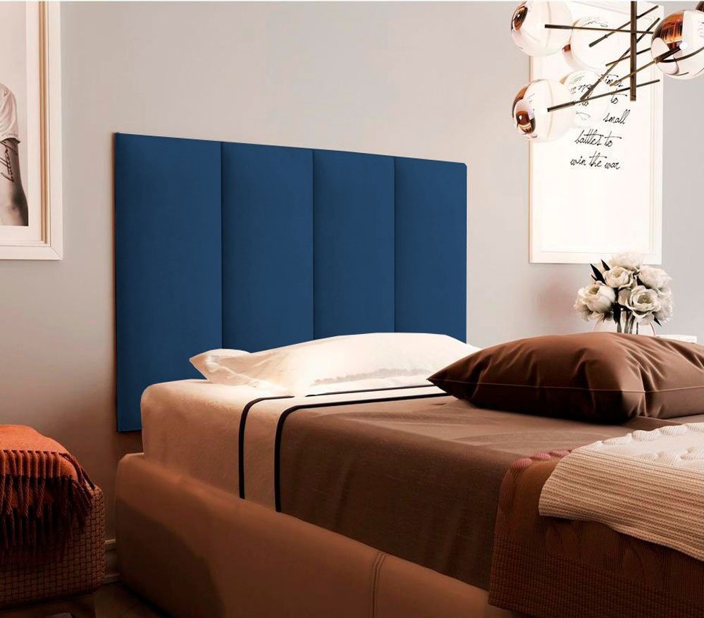 Cabeceira Painel Estofada para Cama de Solteiro 90cm - Azul - 1