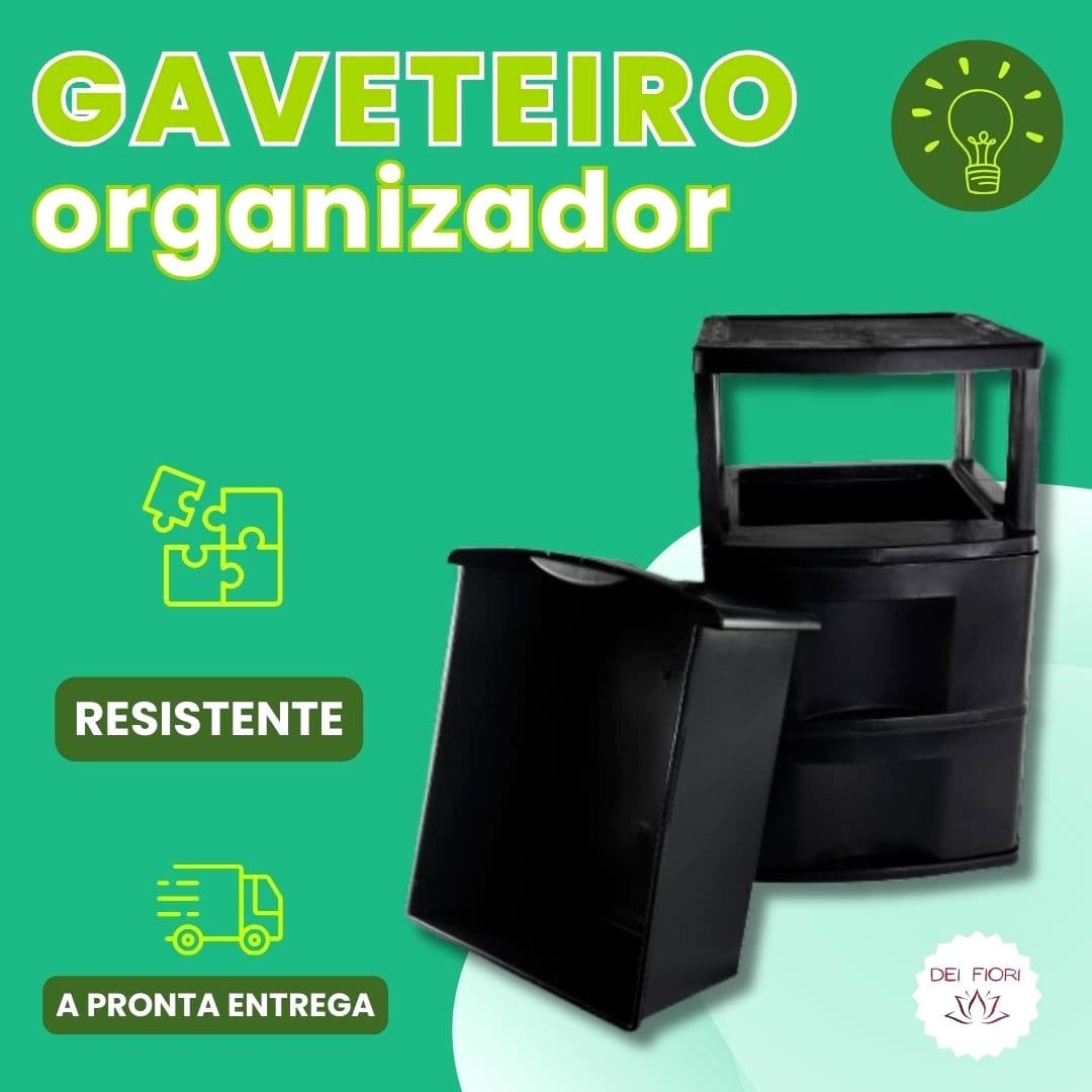 Gaveteiro de Chão Preto 3 Gavetas Organizador Multiuso Casa Escritorio Espaçoso Resistente Duravel C - 5