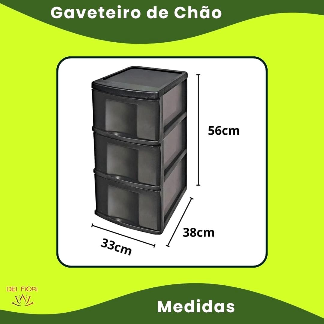 Gaveteiro de Chão Preto 3 Gavetas Organizador Multiuso Casa Escritorio Espaçoso Resistente Duravel C - 4