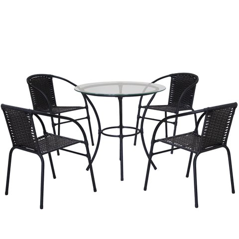 Conjunto de Mesa com tampo 4 Cadeiras Happy Hour Empilhável Preta