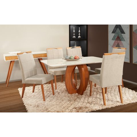 Mesa de Jantar + 6 Cadeiras Paris Tampo Atenas 160 Cm Palha