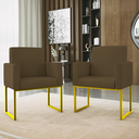 Ver imagem 6 de Kit Sofá 2 Lugares + 2 Poltronas Recepção Sala Base Dourada Cor:marrom
