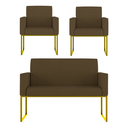 Ver imagem 1 de Kit Sofá 2 Lugares + 2 Poltronas Recepção Sala Base Dourada Cor:marrom