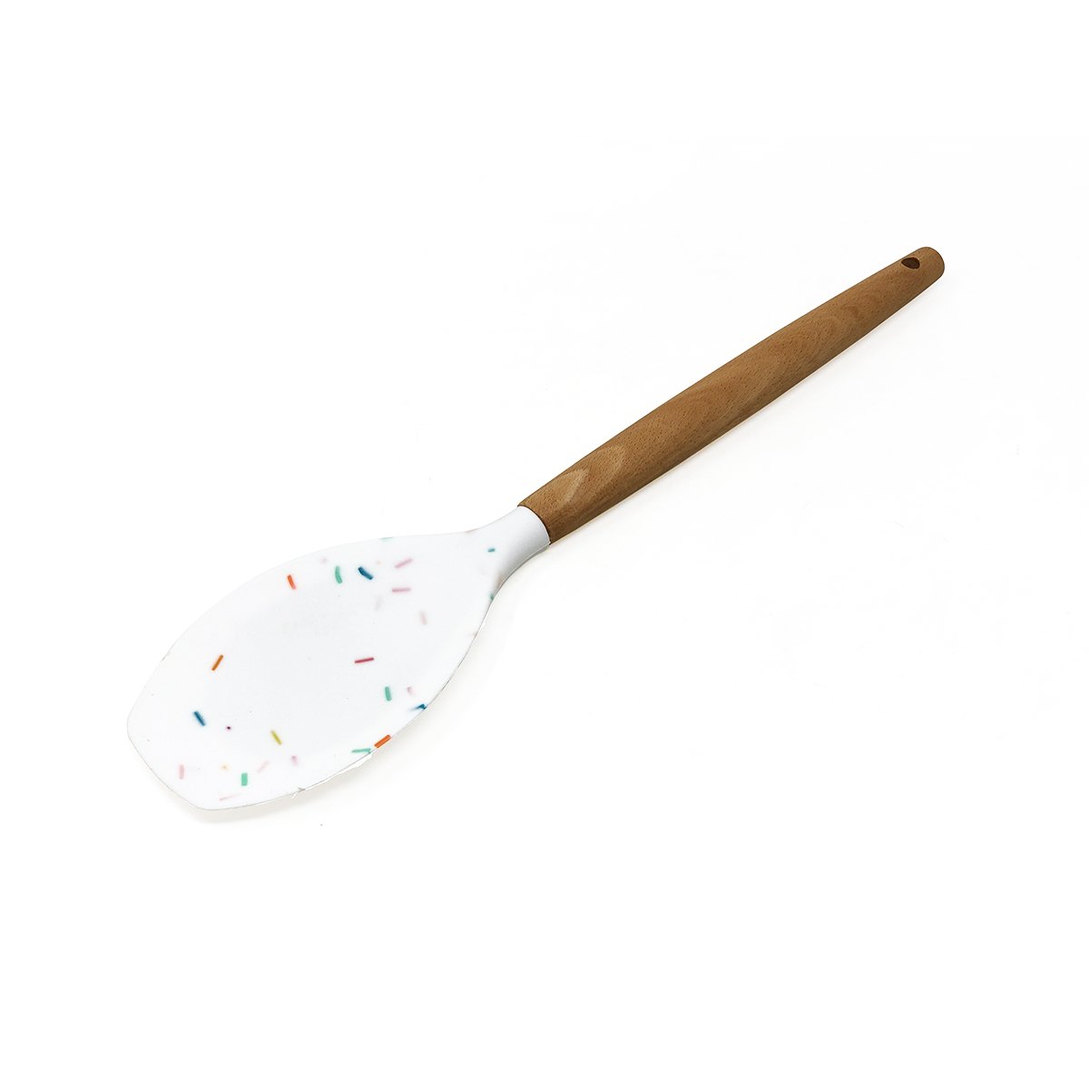 Colher Rasa Silicone Branca Granulado Color Cabo Madeira | MadeiraMadeira