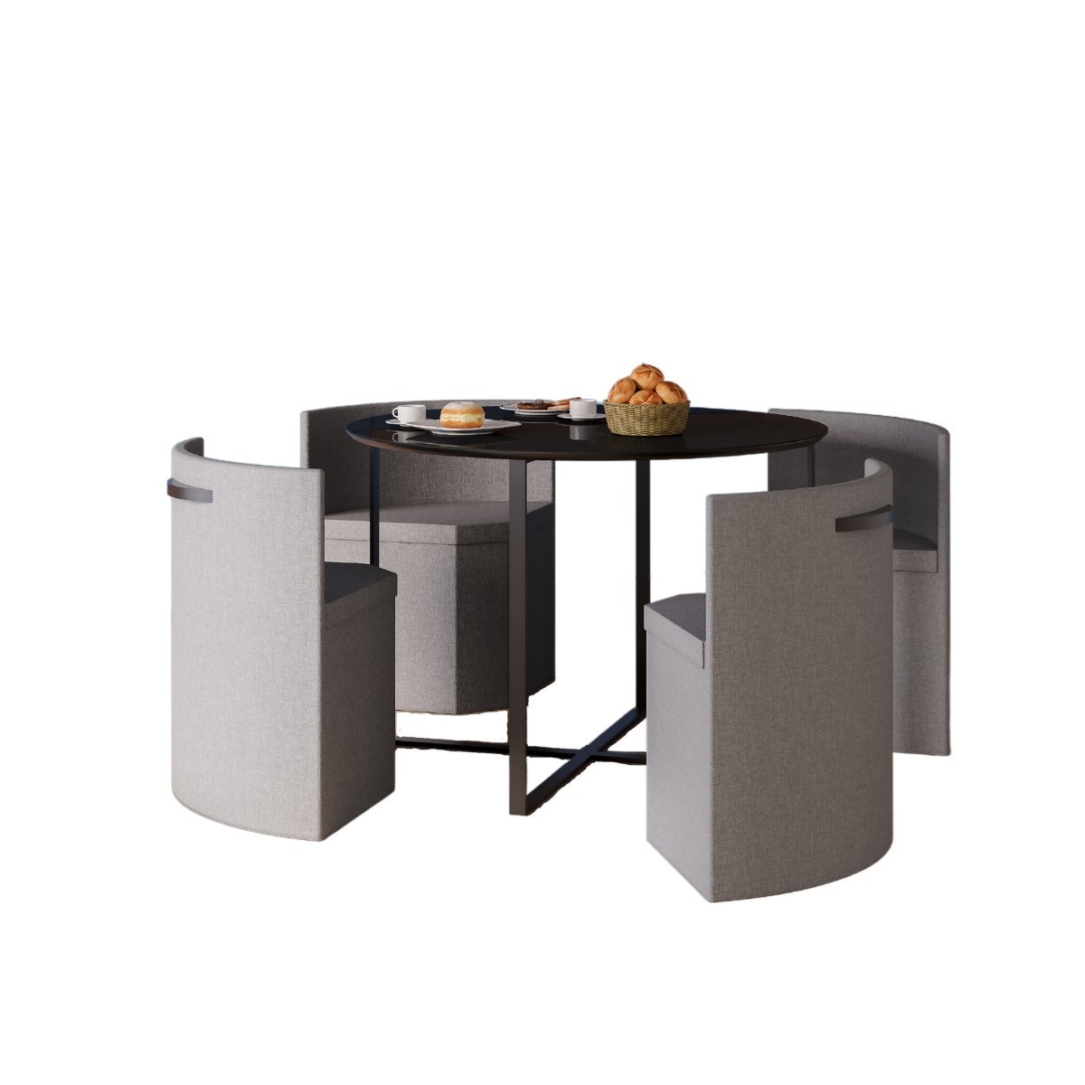 Conj. Compacto Sala de Jantar Pixel - Mesa Redonda C/ 4 Cadeiras Estofadas - 1