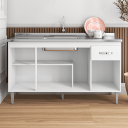Balcão Gabinete de Pia Cozinha Multiuso 150cm sem Tampo Gabriela Branco- Mabe Magazine - 2