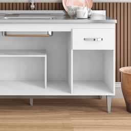 Balcão Gabinete de Pia Cozinha Multiuso 150cm sem Tampo Gabriela Branco- Mabe Magazine - 4