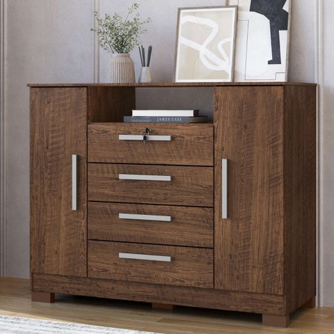 Cômoda Sapateira Essence 4 Gavetas 2 Portas Multiuso Moderno Quarto