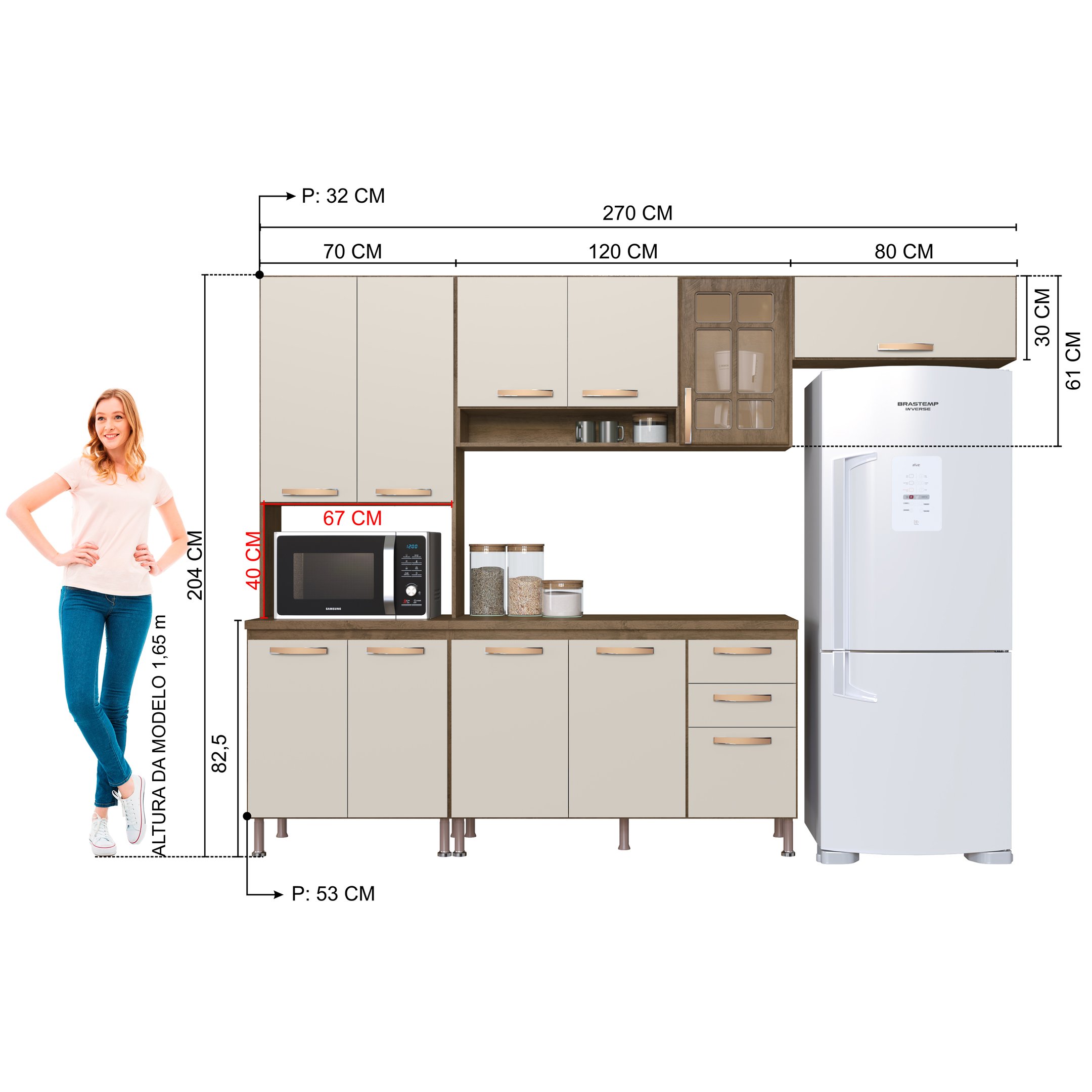 Cozinha Modulada Compacta Fidelitá Berlim 4 Peças 270cm 11 Portas 2 Gavetas com Tampo - 4