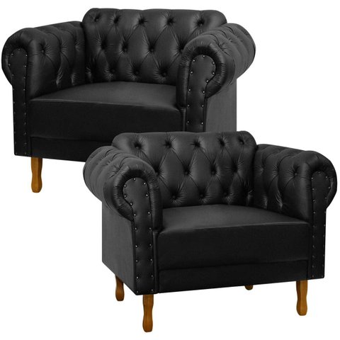 Kit 2 Poltrona Decorativa Chesterfield para Consultório e Recepção Couro Sintético - Sofa Store:cori
