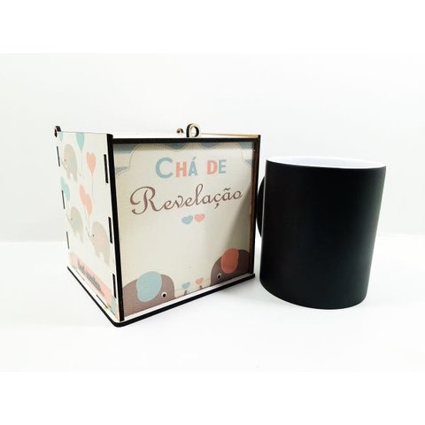 Chá de Revelação Elefantinho Kit Caneca Mágica + Caixa de madeira - Menina