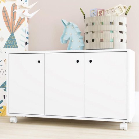 Nicho Organizador Balcão Infantil 3 Portas 1 Prateleira Multiuso 90cm BM225 Cor Branco - BRV Móveis