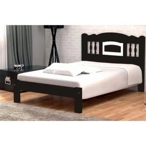 Cama de Casal Bella de Madeira Maciça Angelim Pedra/tauari - Cor Tabaco/branco