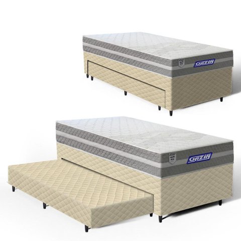 Cama Box + Colchão Gazin de Molas Ensacadas One Face Air Up + Auxiliar de Espuma Solteiro 88 cm
