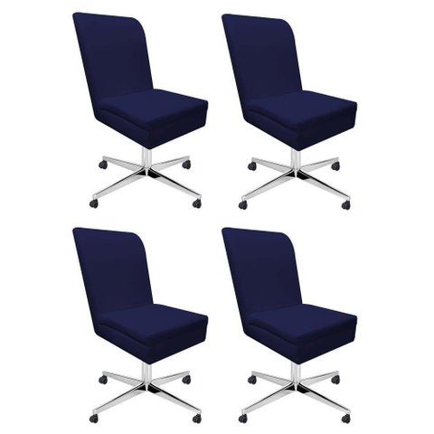 Kit 04 Cadeira Ana Giratória Metal Com Rodízio Suede Azul Marinho E Sintético Marrom