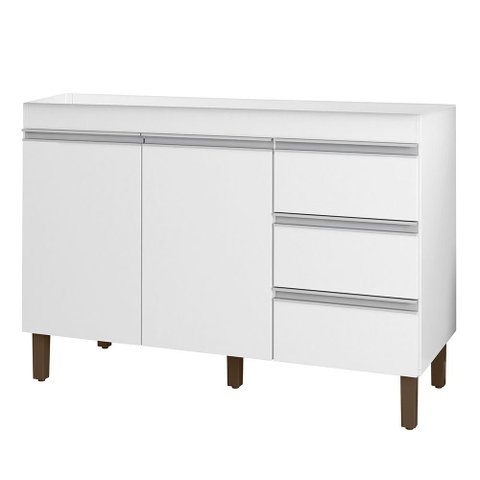 Balcão Gabinete para Pia Karen 119cm sem Tampo 2 Portas Branco - Abmaza