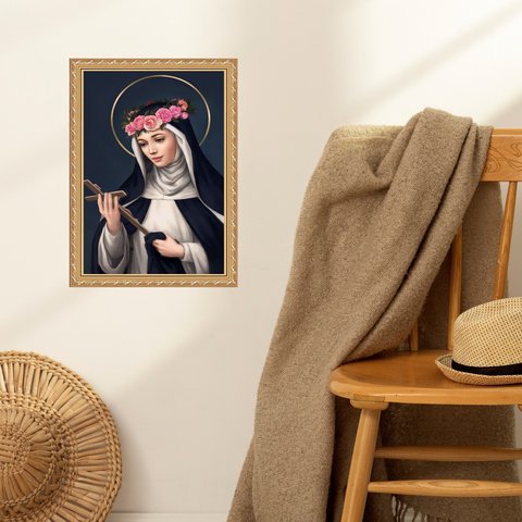 Quadro Moldura Dourada Santa Rita de Cássia 24x18cm:com Acetato