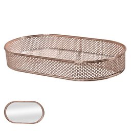 Bandeja De Metal Rose Com Espelho 34,5X20,5Cm - Florarte - 1