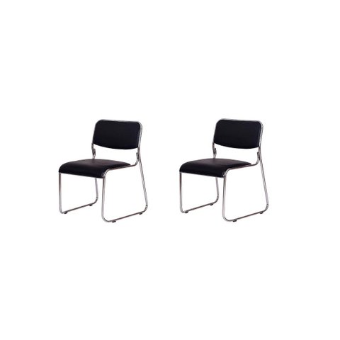 Kit 2 Cadeiras de Escritório Interlocutor Fixa com Base Cromada W-21 Preta