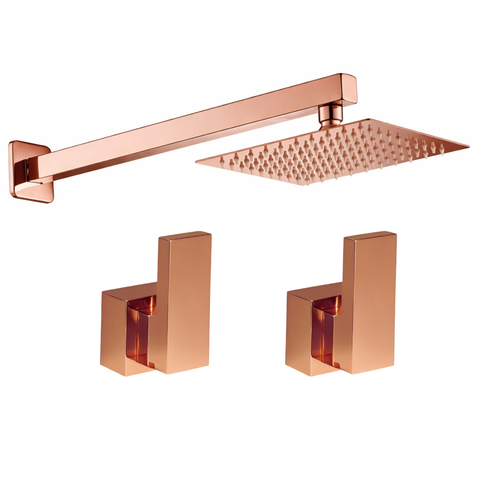 Kit Ducha Quadrada 20x20 Slim Ultra Fina + 2 Acabamentos para Registro Base Deca Alavanca até 1''pol