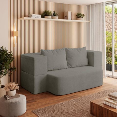 Sofá Cama Puff Modular Dobrável 1,90m Duo Boucle - Balaqui Cor:cinza Claro