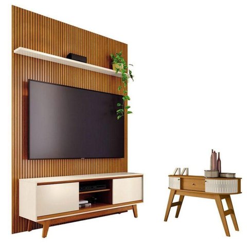 Estante Home Theater Milo + Estoril 2 Portas 2 Prateleiras MDP e MDF 179cm Off White Madetec