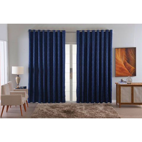 Cortina Jacquard Luxo em Tecido Semi Blackout Sala 4,00x2,80:azul Escuro