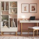 Ver imagem 1 de Conjunto 2 Peças Estante e Escrivaninha Orgânico Curvo Pés Madeira Maciça 100% MDF BP Aura Marrom