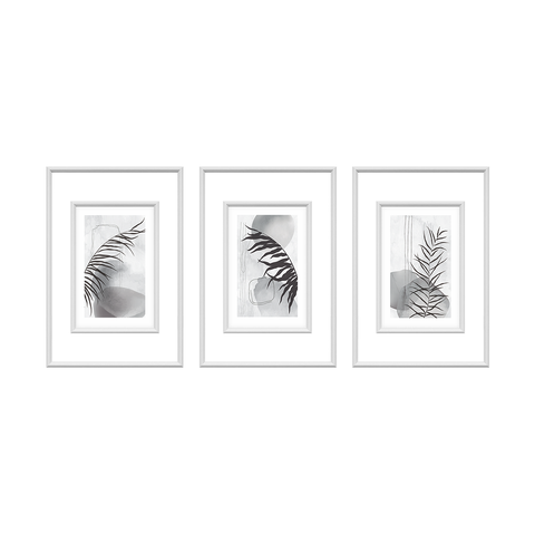 Kit 3 Quadros Decorativos Folhagem 60x40 com Molduras Boiserie