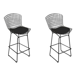 Kit 2 Banquetas Bertoia Preta D60 com Assento Preto Cor Preto