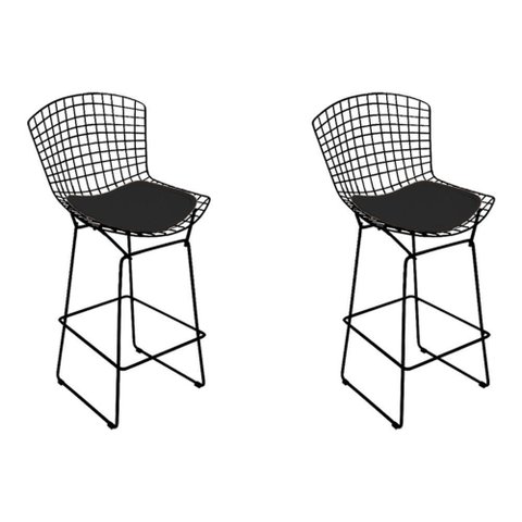 Kit 2 Banquetas Bertoia Preta D60 com Assento Preto Cor Preto