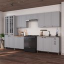 Ver imagem 1 de Cozinha Modulada 6 Peças 1 Cristaleira com Vidro 2 Balcão sem Tampo 3 Aéreos 100% MDF Bari Cinza/Titânio Fosco