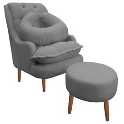 Kit Amamentação Poltrona + Puff + Almofada Suede Cinza - Majú Decor - 1