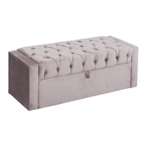 Calçadeira Báu Emma Veludo Luxo Cores - DS Estofados - Queen - Rosê
