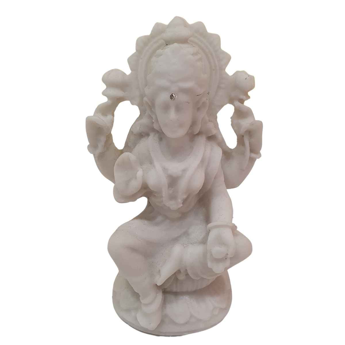 Escultura Lakshmi de Pó de Mármore Branca 11cm