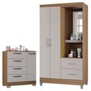 Ver imagem 1 de Cômoda 868 4 Gavetas e 1 Porta com Guarda Roupa Solteiro Córdoba 2 Portas Castanho Off White - Poque