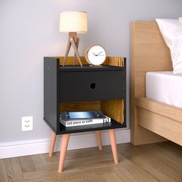 Kit com 2 Mesas de Cabeceira Retrô Decore 1 Gaveta - Preto com Nature - RPM Móveis - 2