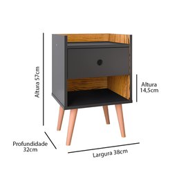 Kit com 2 Mesas de Cabeceira Retrô Decore 1 Gaveta - Preto com Nature - RPM Móveis - 5