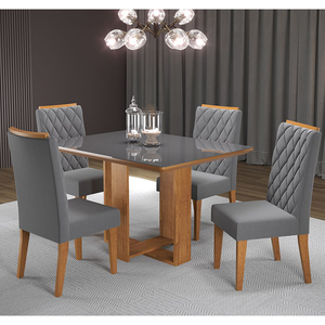 Mesa de Jantar Retangular Empire com 4 Cadeiras Iza Mel/cinza/vd Grafite - Casa Giulia