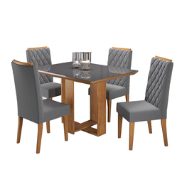 Mesa de Jantar Retangular Empire com 4 Cadeiras Iza Mel/cinza/vd Grafite - Casa Giulia - 2