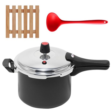 Panela de Pressão 4,5 Litros Antiaderente Fechamento Externo + Descanso Quadrado + Concha de Silicon