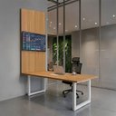 Ver imagem 1 de Conjunto Mesa de Reunião 180cm com Painel de TV MDF Freijó e Branco