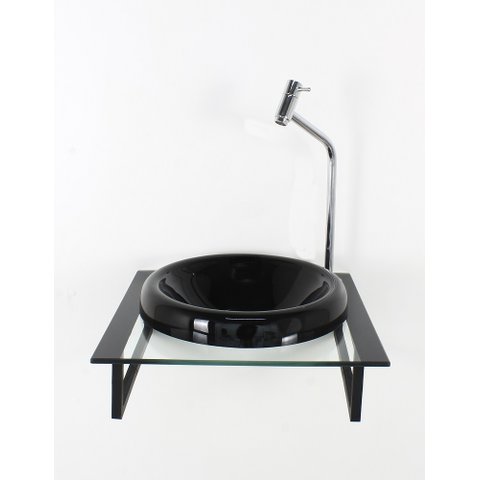 GABINETE COM CUBA DE VIDRO CHAPEU 10MM COM TAMPO 40CM PRETO