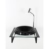 GABINETE COM CUBA DE VIDRO CHAPEU 10MM COM TAMPO 40CM PRETO - 1