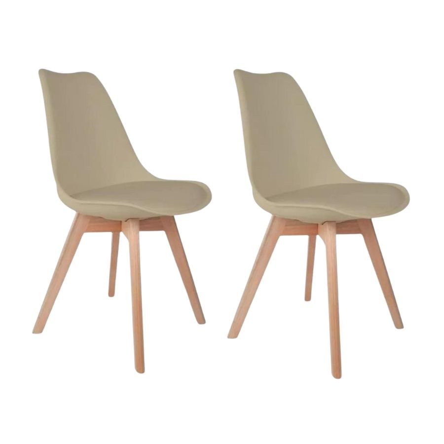 Kit 2 Cadeiras de Jantar Saarinen Leda Tulipa Base Wood Madeira Maciça com Estofado em Couro Fendi