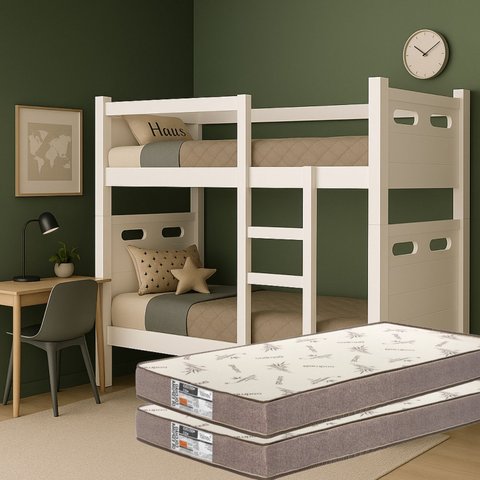 Beliche Adulto ou Infantil com 02 Colchões D33 Solteiro Grade Proteção Completa Robusta